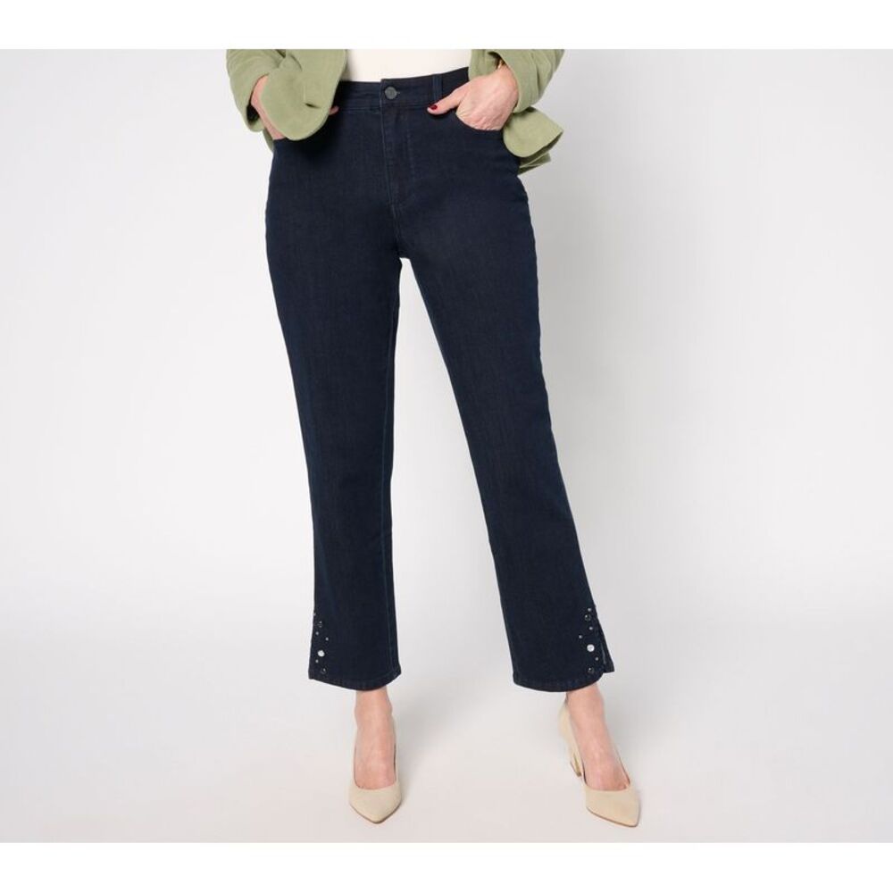 Susan Graver Women's Plus Sz Pants 18 Straight Leg Ankle Jean w Blue
